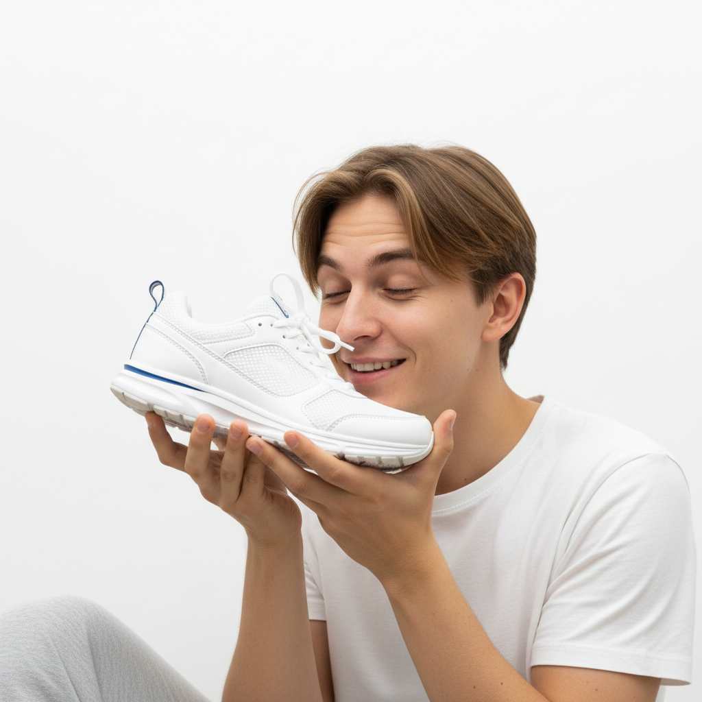 Happy about fresh smelling shoes